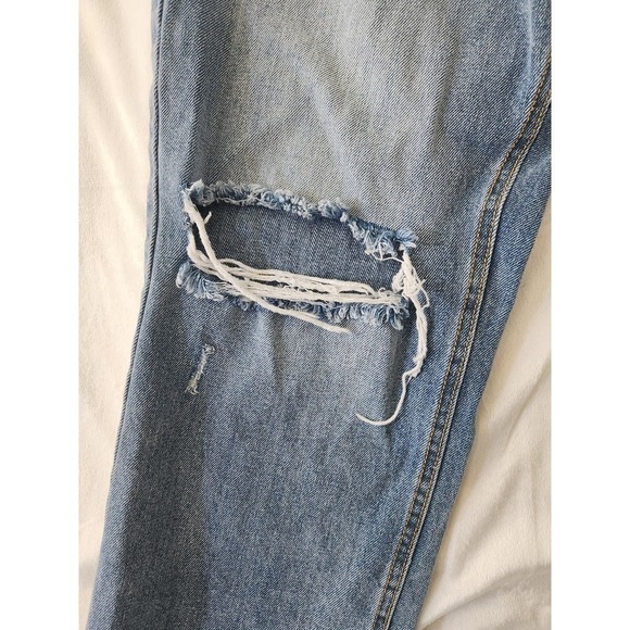 Avec Les Filles Med Wash Distressed Straight Leg Sz 31 button fly beach boho - Picture 2 of 12